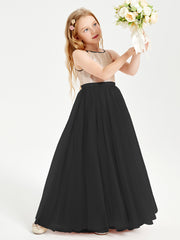 Sequined Top Long Tulle Junior Bridesmaid Gown Black