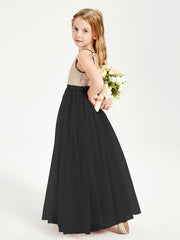 Sequined Top Long Tulle Junior Bridesmaid Gown Black