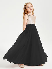 Sequined Top Long Tulle Junior Bridesmaid Gown Black