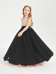 Sequined Top Long Tulle Junior Bridesmaid Gown Black