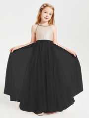 Sequined Top Long Tulle Junior Bridesmaid Gown Black
