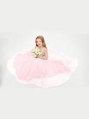Sequined Top Long Tulle Junior Bridesmaid Gown Blushing Pink