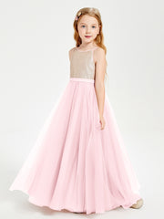 Sequined Top Long Tulle Junior Bridesmaid Gown Blushing Pink