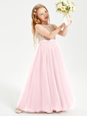 Sequined Top Long Tulle Junior Bridesmaid Gown Blushing Pink