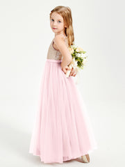 Sequined Top Long Tulle Junior Bridesmaid Gown Blushing Pink