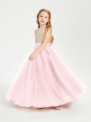 Sequined Top Long Tulle Junior Bridesmaid Gown Blushing Pink