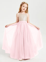 Sequined Top Long Tulle Junior Bridesmaid Gown Blushing Pink