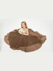 Sequined Top Long Tulle Junior Bridesmaid Gown Brown