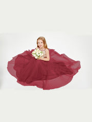 Sequined Top Long Tulle Junior Bridesmaid Gown Burgundy