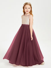 Sequined Top Long Tulle Junior Bridesmaid Gown Cabernet