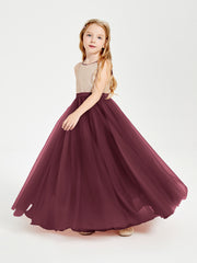 Sequined Top Long Tulle Junior Bridesmaid Gown Cabernet