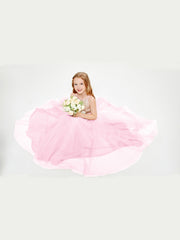 Sequined Top Long Tulle Junior Bridesmaid Gown Candy Pink