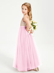 Sequined Top Long Tulle Junior Bridesmaid Gown Candy Pink