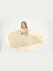 Sequined Top Long Tulle Junior Bridesmaid Gown Champagne