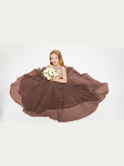 Sequined Top Long Tulle Junior Bridesmaid Gown Chocolate