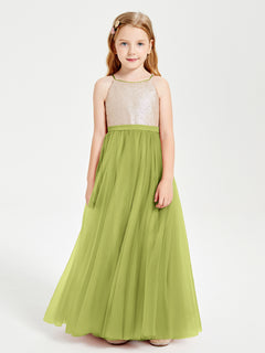 Sequined Top Long Tulle Junior Bridesmaid Gown Clover