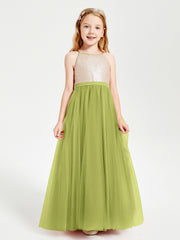 Sequined Top Long Tulle Junior Bridesmaid Gown Clover