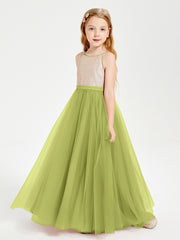 Sequined Top Long Tulle Junior Bridesmaid Gown Clover