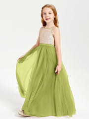 Sequined Top Long Tulle Junior Bridesmaid Gown Clover