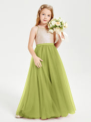 Sequined Top Long Tulle Junior Bridesmaid Gown Clover