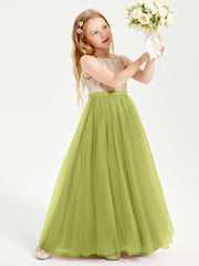 Sequined Top Long Tulle Junior Bridesmaid Gown Clover