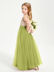Sequined Top Long Tulle Junior Bridesmaid Gown Clover