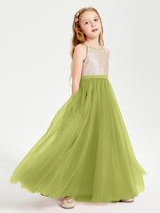 Sequined Top Long Tulle Junior Bridesmaid Gown Clover