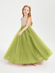 Sequined Top Long Tulle Junior Bridesmaid Gown Clover