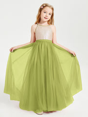 Sequined Top Long Tulle Junior Bridesmaid Gown Clover