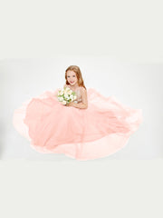Sequined Top Long Tulle Junior Bridesmaid Gown Coral