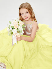 Sequined Top Long Tulle Junior Bridesmaid Gown Daffodil