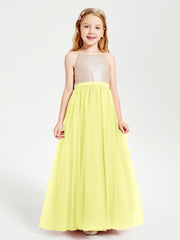 Sequined Top Long Tulle Junior Bridesmaid Gown Daffodil