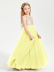 Sequined Top Long Tulle Junior Bridesmaid Gown Daffodil