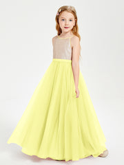 Sequined Top Long Tulle Junior Bridesmaid Gown Daffodil