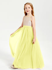 Sequined Top Long Tulle Junior Bridesmaid Gown Daffodil