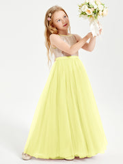 Sequined Top Long Tulle Junior Bridesmaid Gown Daffodil