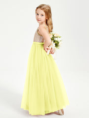 Sequined Top Long Tulle Junior Bridesmaid Gown Daffodil