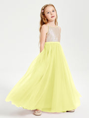 Sequined Top Long Tulle Junior Bridesmaid Gown Daffodil