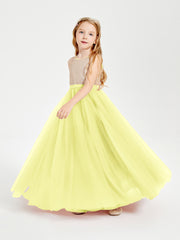 Sequined Top Long Tulle Junior Bridesmaid Gown Daffodil