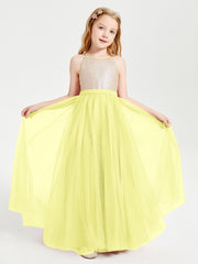 Sequined Top Long Tulle Junior Bridesmaid Gown Daffodil