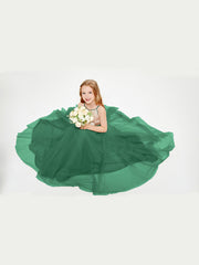 Sequined Top Long Tulle Junior Bridesmaid Gown Dark Green