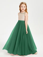 Sequined Top Long Tulle Junior Bridesmaid Gown Dark Green