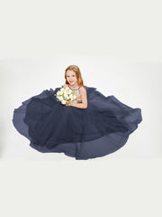 Sequined Top Long Tulle Junior Bridesmaid Gown Dark Navy
