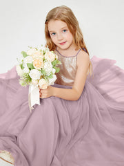 Sequined Top Long Tulle Junior Bridesmaid Gown Dusk