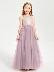 Sequined Top Long Tulle Junior Bridesmaid Gown Dusk