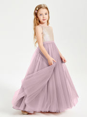 Sequined Top Long Tulle Junior Bridesmaid Gown Dusk