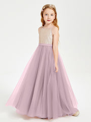 Sequined Top Long Tulle Junior Bridesmaid Gown Dusk