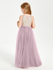 Sequined Top Long Tulle Junior Bridesmaid Gown Dusk
