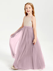Sequined Top Long Tulle Junior Bridesmaid Gown Dusk