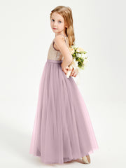 Sequined Top Long Tulle Junior Bridesmaid Gown Dusk